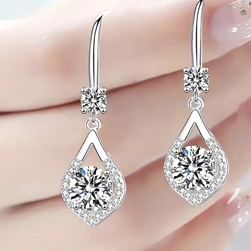 Elegant Silver Moissanite Teardrop Pendant Earrings